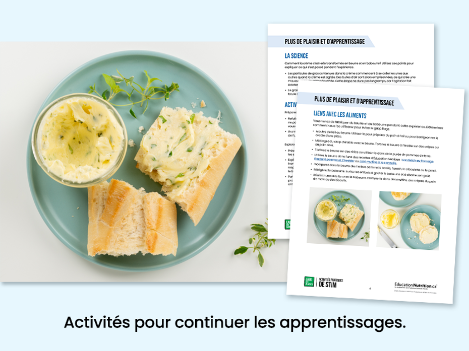 Beurre sur du pain dans une assisette - activités pour continuer les apprentissages - Programme Le labo des aliments - STIM